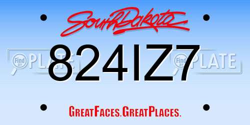 824IZ7 South Dakota License Plate
