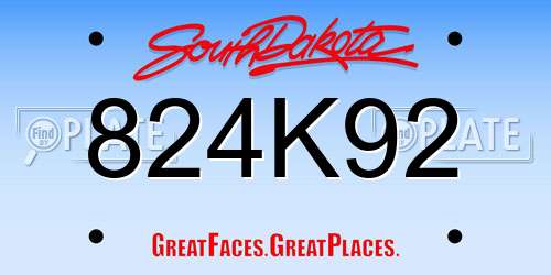 824K92 South Dakota License Plate
