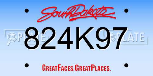 824K97 South Dakota License Plate