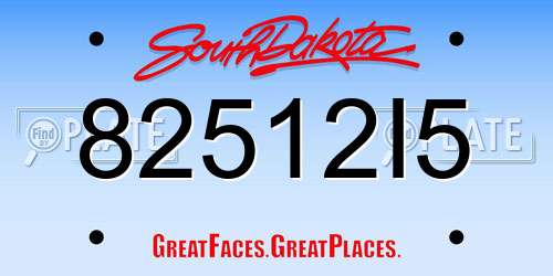 82512I5 South Dakota License Plate