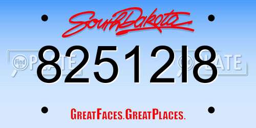 82512I8 South Dakota License Plate