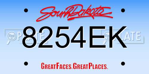 8254EK South Dakota License Plate