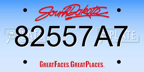 82557A7 South Dakota License Plate