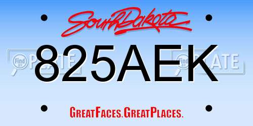825AEK South Dakota License Plate