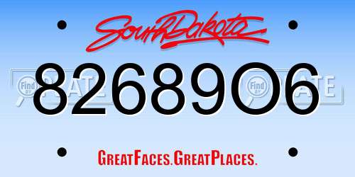 82689O6 South Dakota License Plate