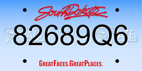 82689Q6 South Dakota License Plate