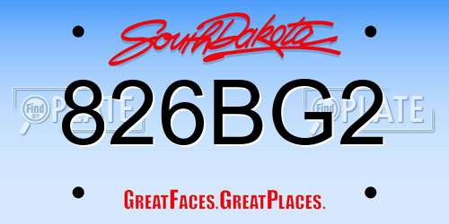 826BG2 South Dakota License Plate