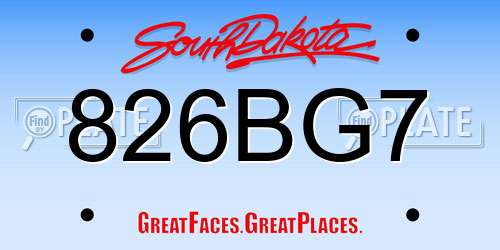 826BG7 South Dakota License Plate