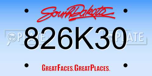 826K30 South Dakota License Plate