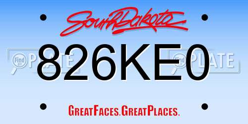 826KE0 South Dakota License Plate