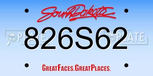 826S62 South Dakota License Plate