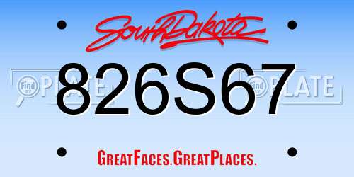 826S67 South Dakota License Plate