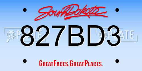 827BD3 South Dakota License Plate