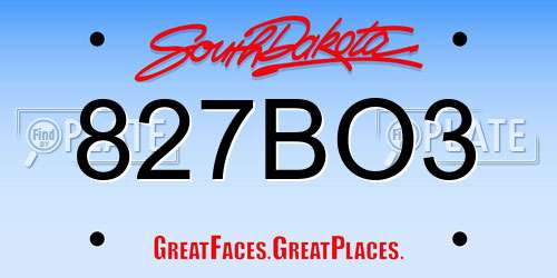 827BO3 South Dakota License Plate