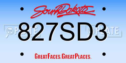 827SD3 South Dakota License Plate