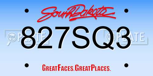 827SQ3 South Dakota License Plate