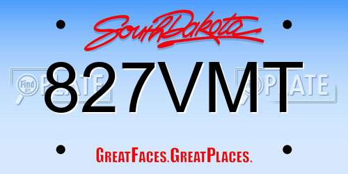827VMT South Dakota License Plate