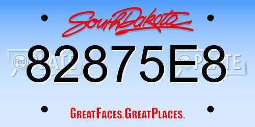 82875E8 South Dakota License Plate