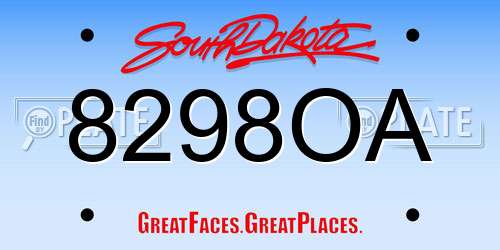 8298OA South Dakota License Plate