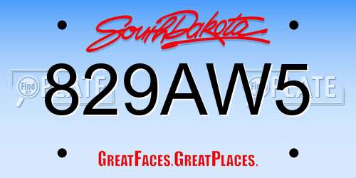 829AW5 South Dakota License Plate
