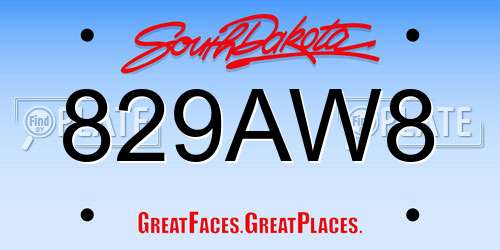 829AW8 South Dakota License Plate