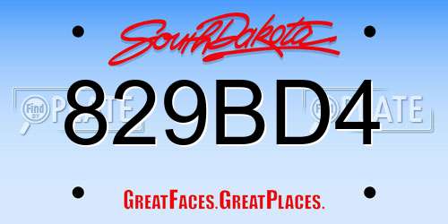 829BD4 South Dakota License Plate
