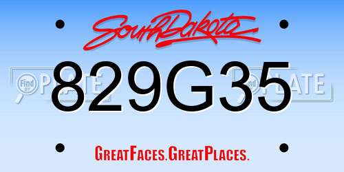 829G35 South Dakota License Plate