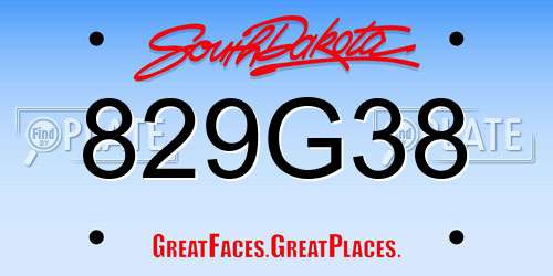 829G38 South Dakota License Plate