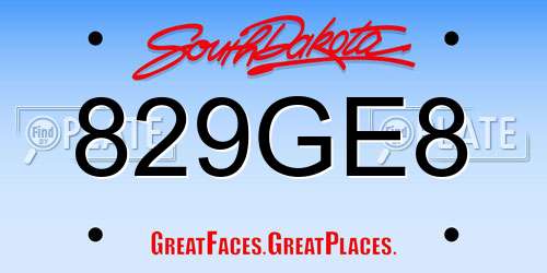 829GE8 South Dakota License Plate