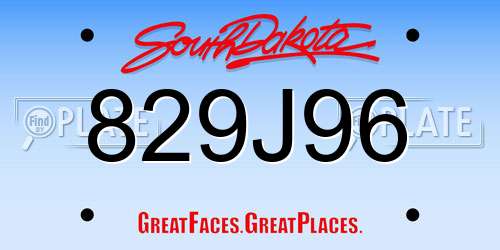 829J96 South Dakota License Plate