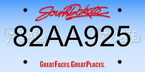 82AA925 South Dakota License Plate