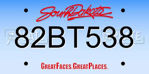 82BT538 South Dakota License Plate