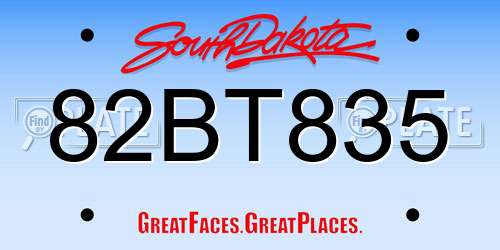 82BT835 South Dakota License Plate