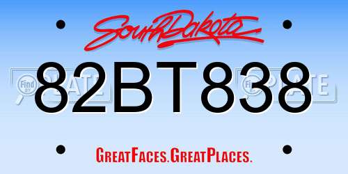 82BT838 South Dakota License Plate