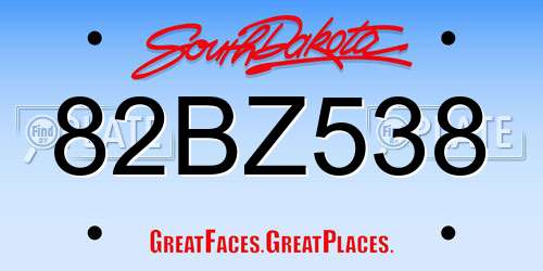 82BZ538 South Dakota License Plate
