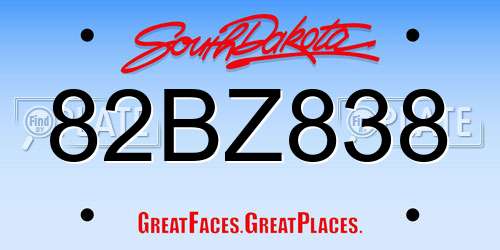 82BZ838 South Dakota License Plate