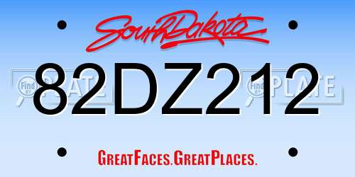 82DZ212 South Dakota License Plate