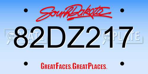 82DZ217 South Dakota License Plate