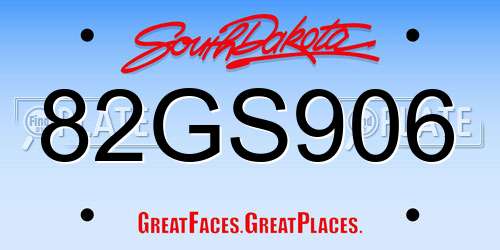 82GS906 South Dakota License Plate