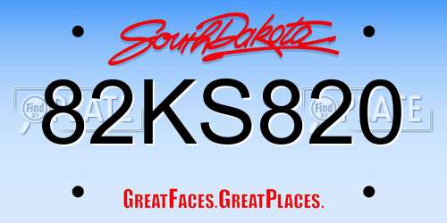 82KS820 South Dakota License Plate