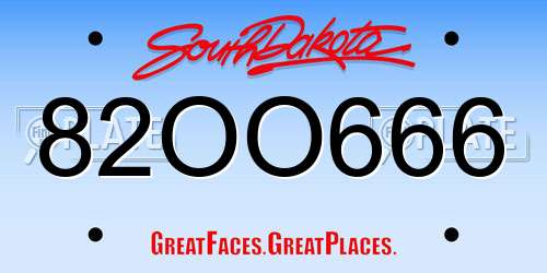 82OO666 South Dakota License Plate