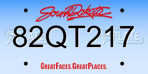 82QT217 South Dakota License Plate
