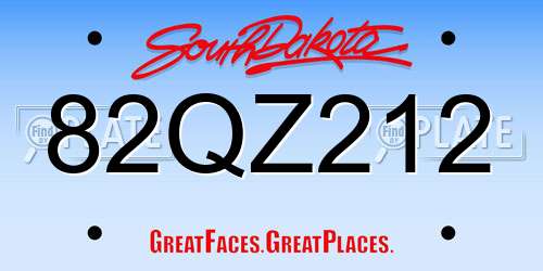82QZ212 South Dakota License Plate