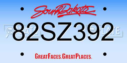 82SZ392 South Dakota License Plate