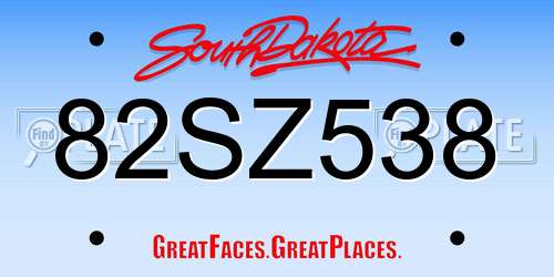 82SZ538 South Dakota License Plate
