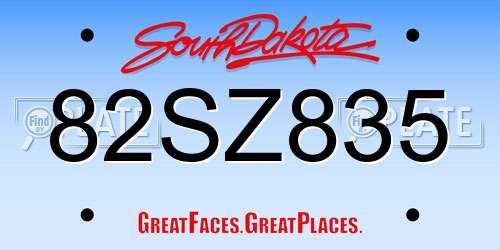 82SZ835 South Dakota License Plate