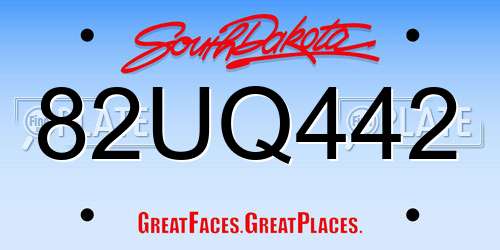 82UQ442 South Dakota License Plate