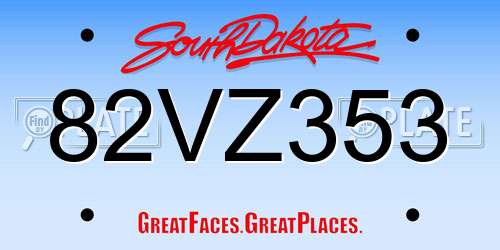 82VZ353 South Dakota License Plate
