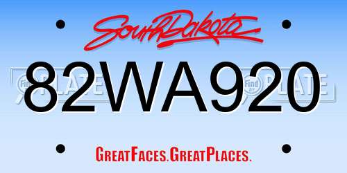 82WA920 South Dakota License Plate