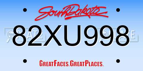 82XU998 South Dakota License Plate